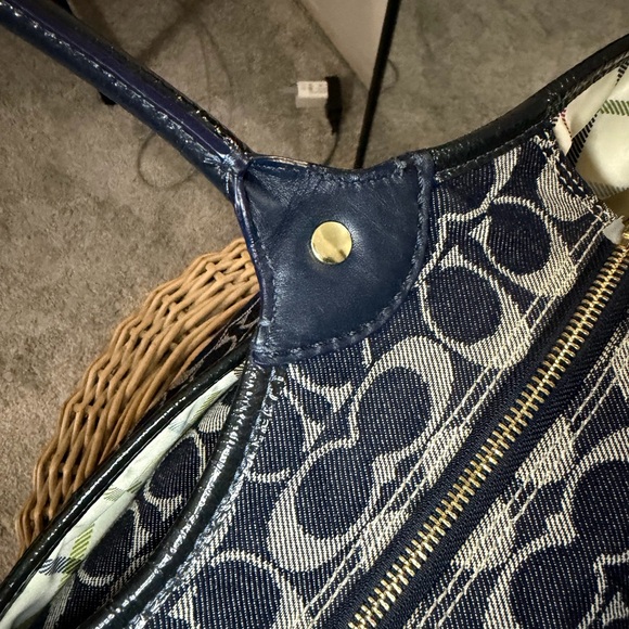 Coach Bleecker Signature Canvas Jacquard Tote Bag Navy Leather Trim Vintage Y2K - Picture 13 of 15